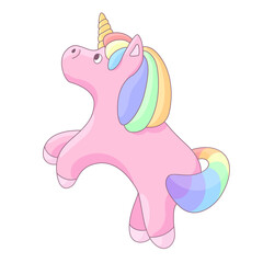 Cute Unicorn with Rainbow Mane and Tail