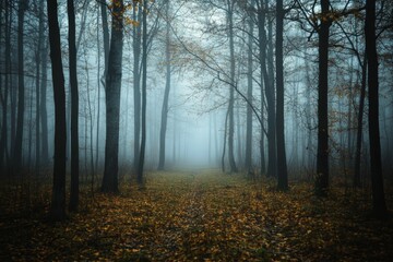 Obraz premium Misty landscape featuring a solitary tree atop a rocky hill in a serene environment