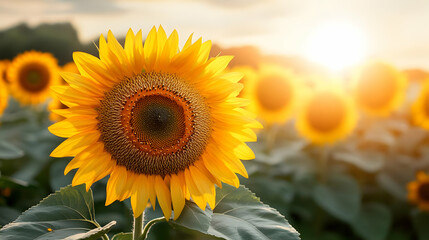 Vast Sunflower Fields Basking Under Radiant Sunlight with Dreamy Focus and Copy Space for Branding