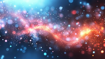 Fototapeta premium Colorful cosmic abstract background with glowing particles and lights in vibrant hues