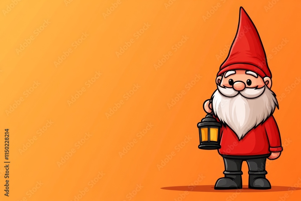 Aufkleber a simple geometric design of a gnome silhouette holding a lantern, rendered in bold monochromatic li