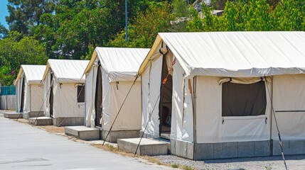 Tent camp for refugee people. A shelter for migrant refugees during the war.