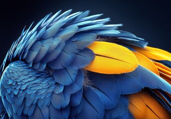 Fototapeta premium Close-up view of a vibrant blue and yellow parrot perched peacefully in natural light
