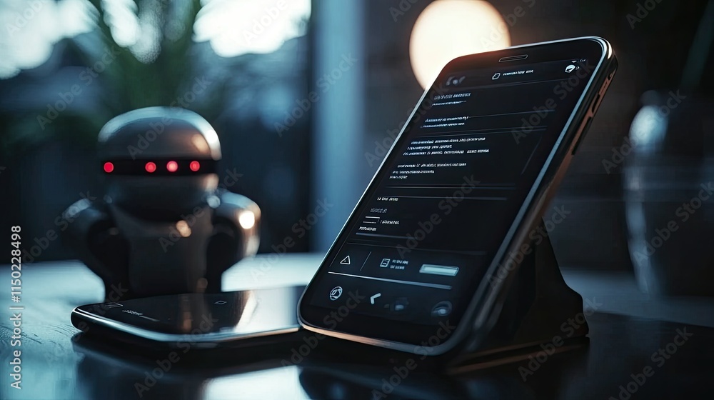 Poster online chat window with a chatbot assistant displayed on a smartphone, symbolizing ai-powered suppor