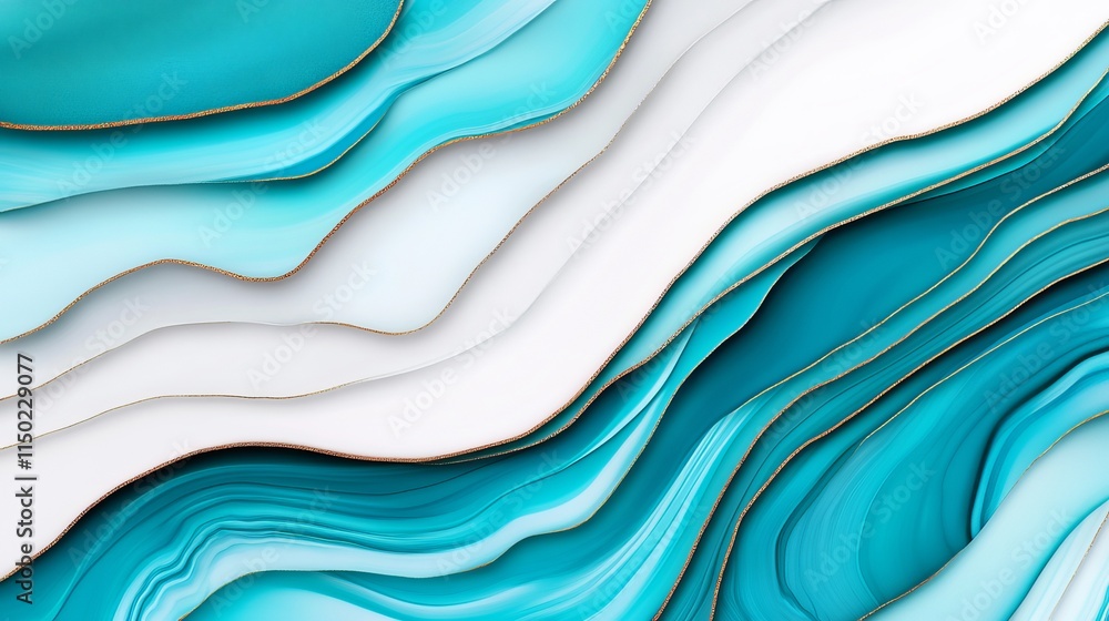 Poster abstract turquoise flow geode marble vector created with alcohol ink technique