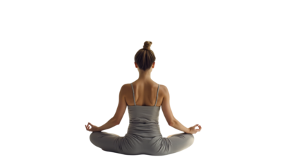 Woman Meditating, Yoga Pose, Relaxation Cut Out PNG.