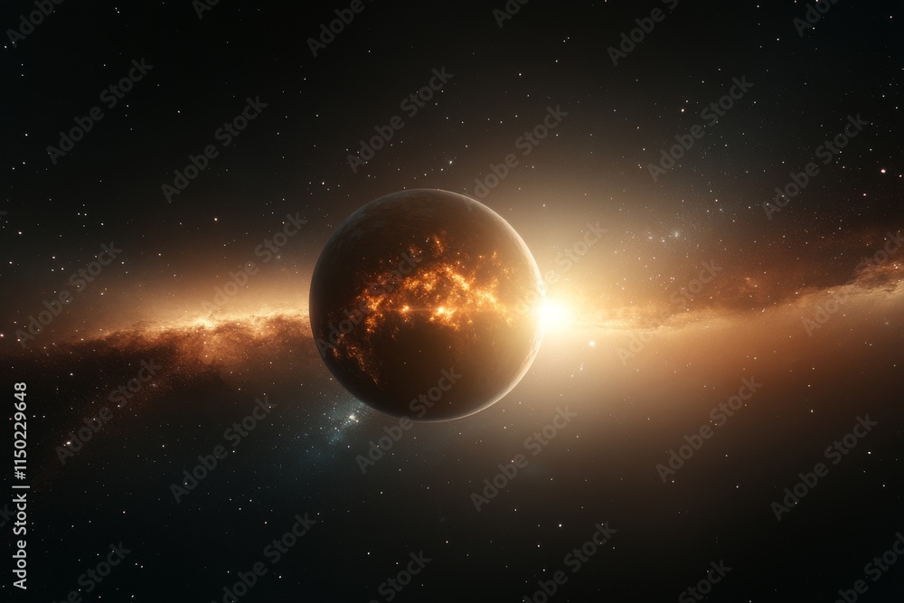 Poster celestial view of an exploding planet surrounded by cosmic dust in a distant galaxy