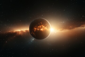 Fototapeta premium Celestial view of an exploding planet surrounded by cosmic dust in a distant galaxy