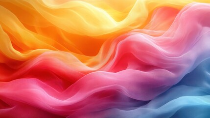 Fototapeta premium Colorful fabric waves, smooth texture, gradient hues, vibrant, flowing, soft, elegant, abstract background.