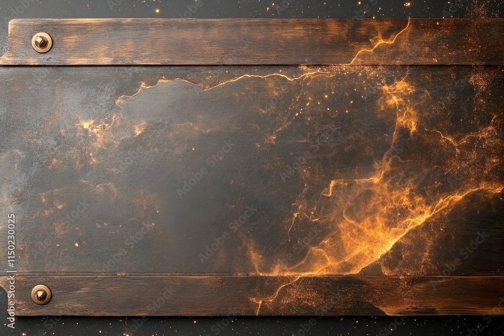 Poster abstract backdrop featuring glowing golden sparks and swirling patterns on a dark surface