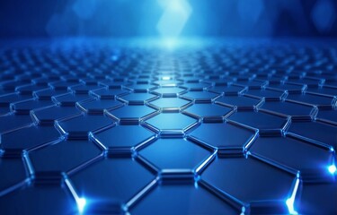 Fototapeta premium Detailed view of a blue-toned molecular structure showing hexagonal patterns