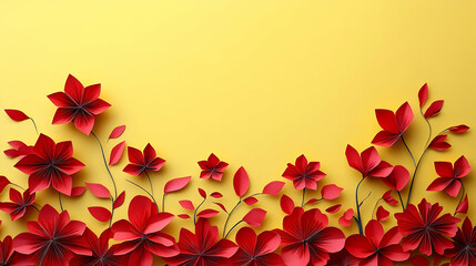 Obraz premium Yellow Background with Red Paper Cut Designs for Lunar New Year Joy and Fortune with Text Space