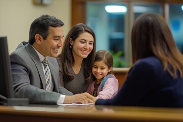 Family gathers to open a joint bank account, sharing smiles and joy during the experience