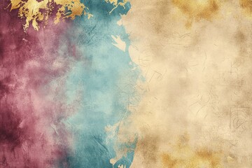  watercolor background in gold, teal, and burgundy. 