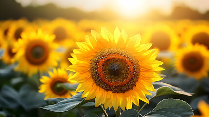 Fototapeta premium Soft Abstract Sunflower Fields Radiating Sunlight Symbolizing Hope and New Beginnings Photo Stock Concept