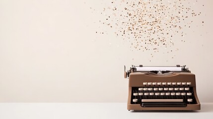 A vintage typewriter with particles dispersing above it, symbolizing creativity and the art of writing.