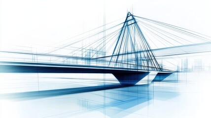 Modern abstract architectural design of a bridge in blue tones.
