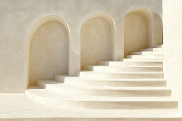 Obraz premium Cream-Colored Concrete Staircase with Archways