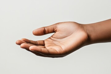 Hand reaching out against a plain background suggesting invitation or assistance