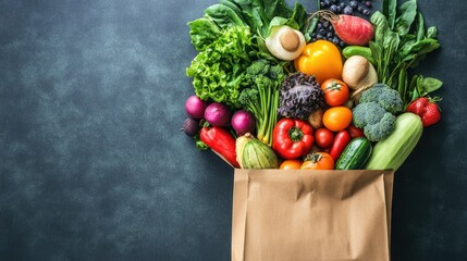 Paper bag full of healthy food