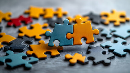Floating Puzzle Pieces with Team Icons on White Background Symbolizing Dynamic Teamwork and Adaptable Collaboration