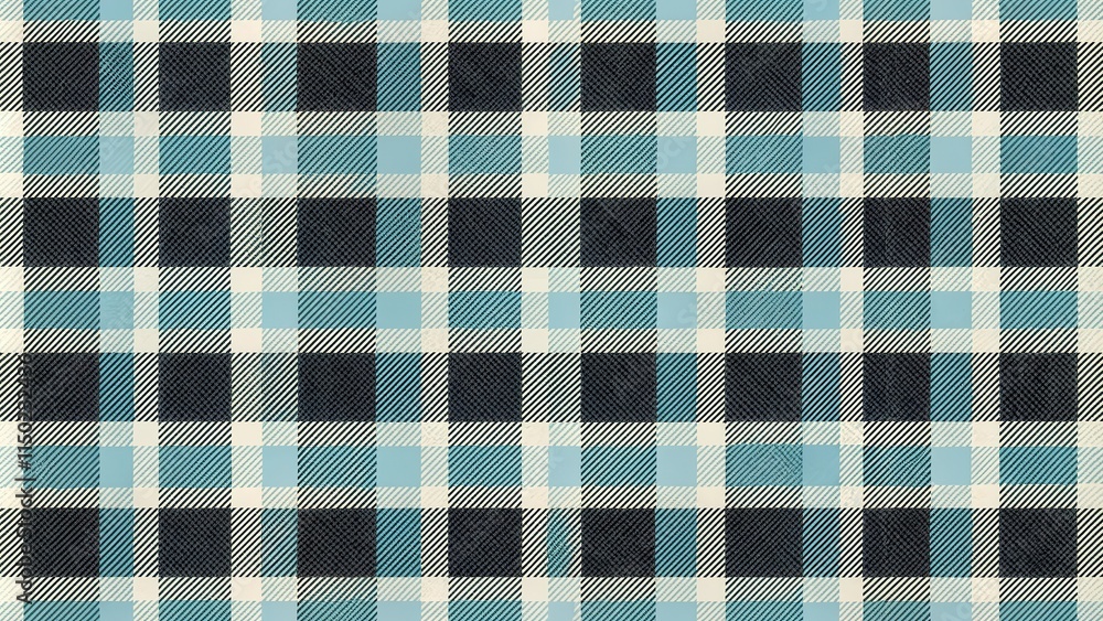 Poster seamless pattern of blue and black plaid fabric texture with white lines