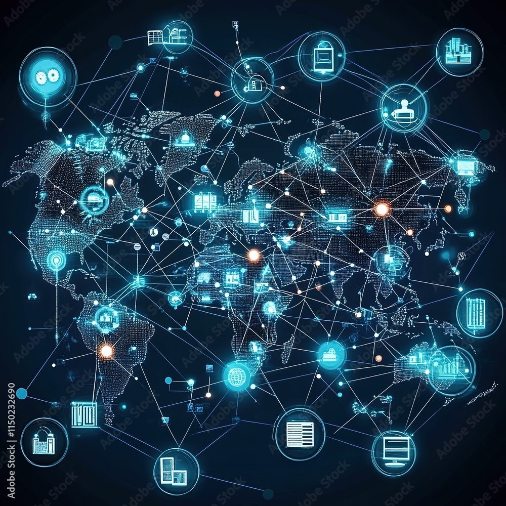 Poster global digital connectivity world map infographic technology environment data visualization concept