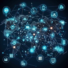 Global digital connectivity world map infographic technology environment data visualization concept