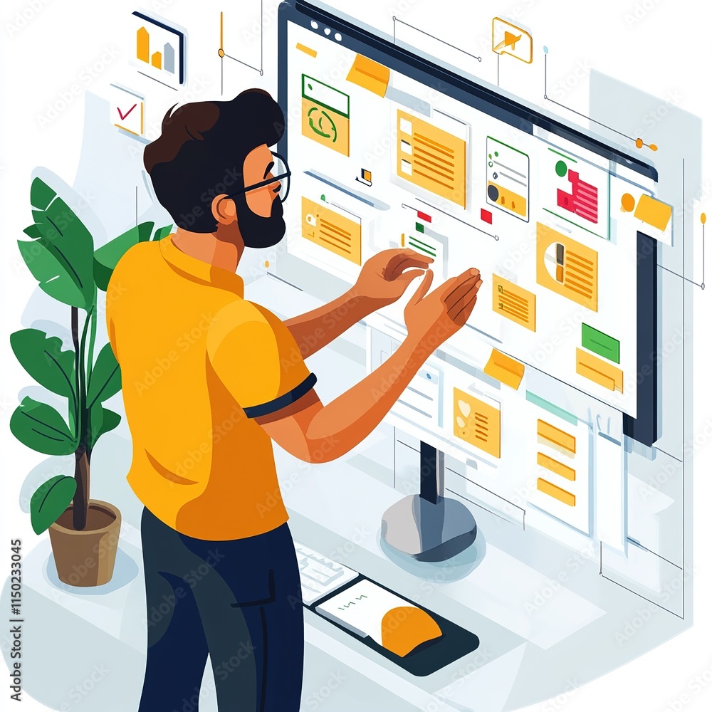 Poster business analysis presentation office digital artwork modern workspace user perspective data visuali