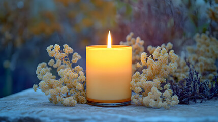 Woman Relaxing with Scented Candle in Soft Abstract Background Ideal for Aromatherapy and Self Care