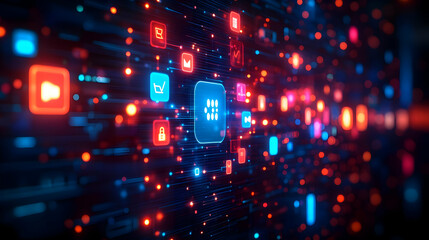 Soft Abstract Speech Bubbles with AI Icons Over Business Background for AI Communication Concept