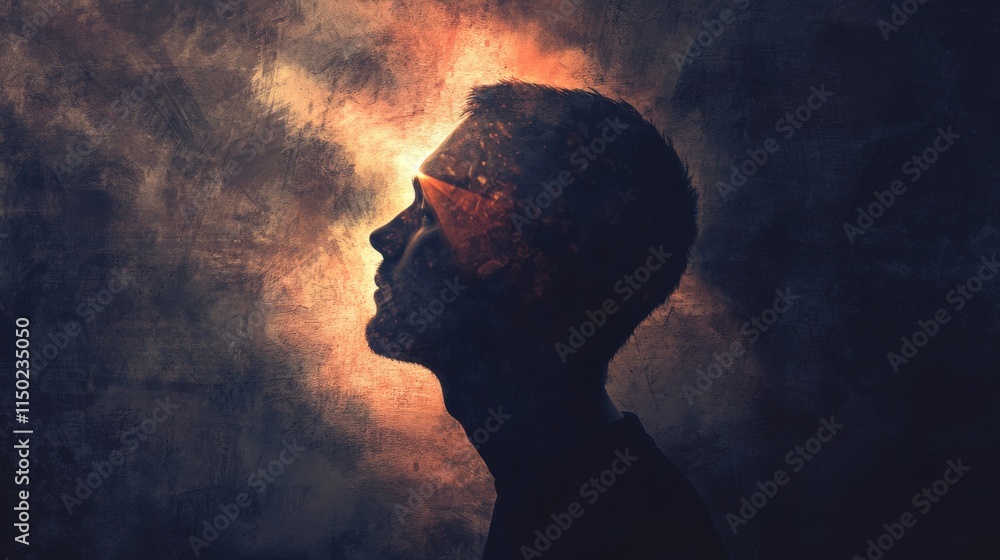 Poster Conceptual artwork representing psychological effects abstract scene digital art surreal environment profile view symbolism