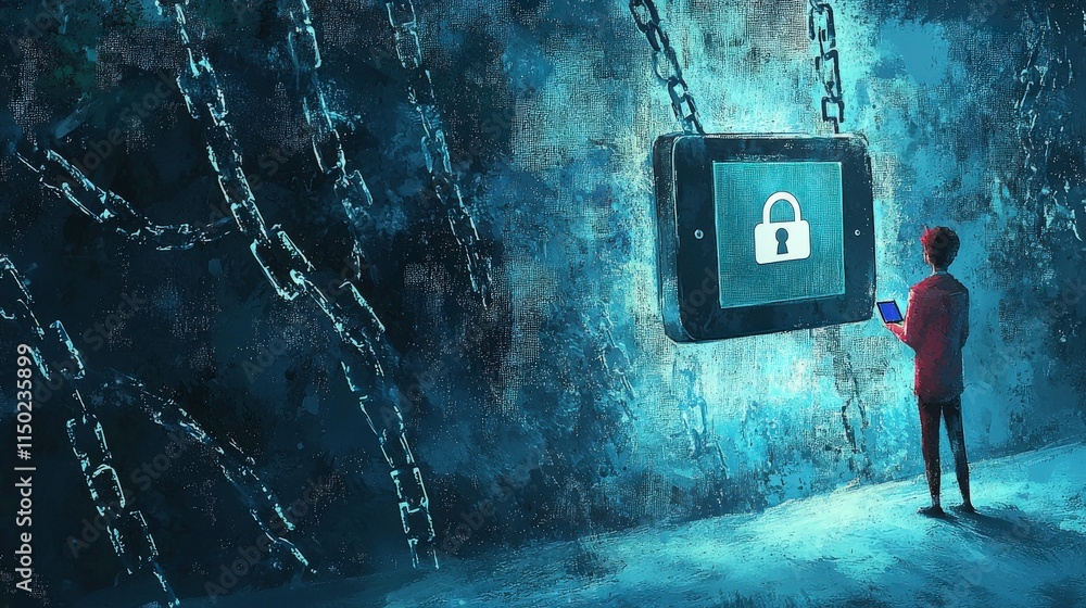 Poster online safety app symbolizing security digital space illustration dark environment conceptual viewpo
