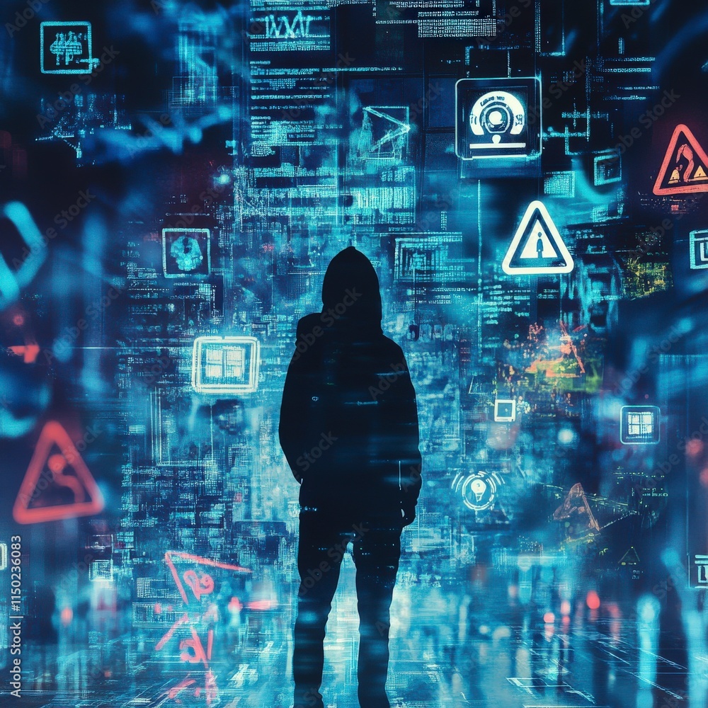 Aufkleber digital vigilance a person standing against cyber threats in a virtual environment conceptual art fu