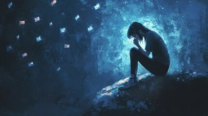 Fototapeta premium Isolated reflection of a person in a dreamlike setting emotional art dark environment contemplative viewpoint