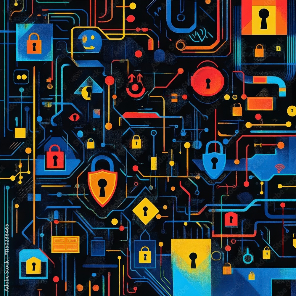 Poster Secure internet network illustration digital art cybersecurity abstract colorful design network security concept
