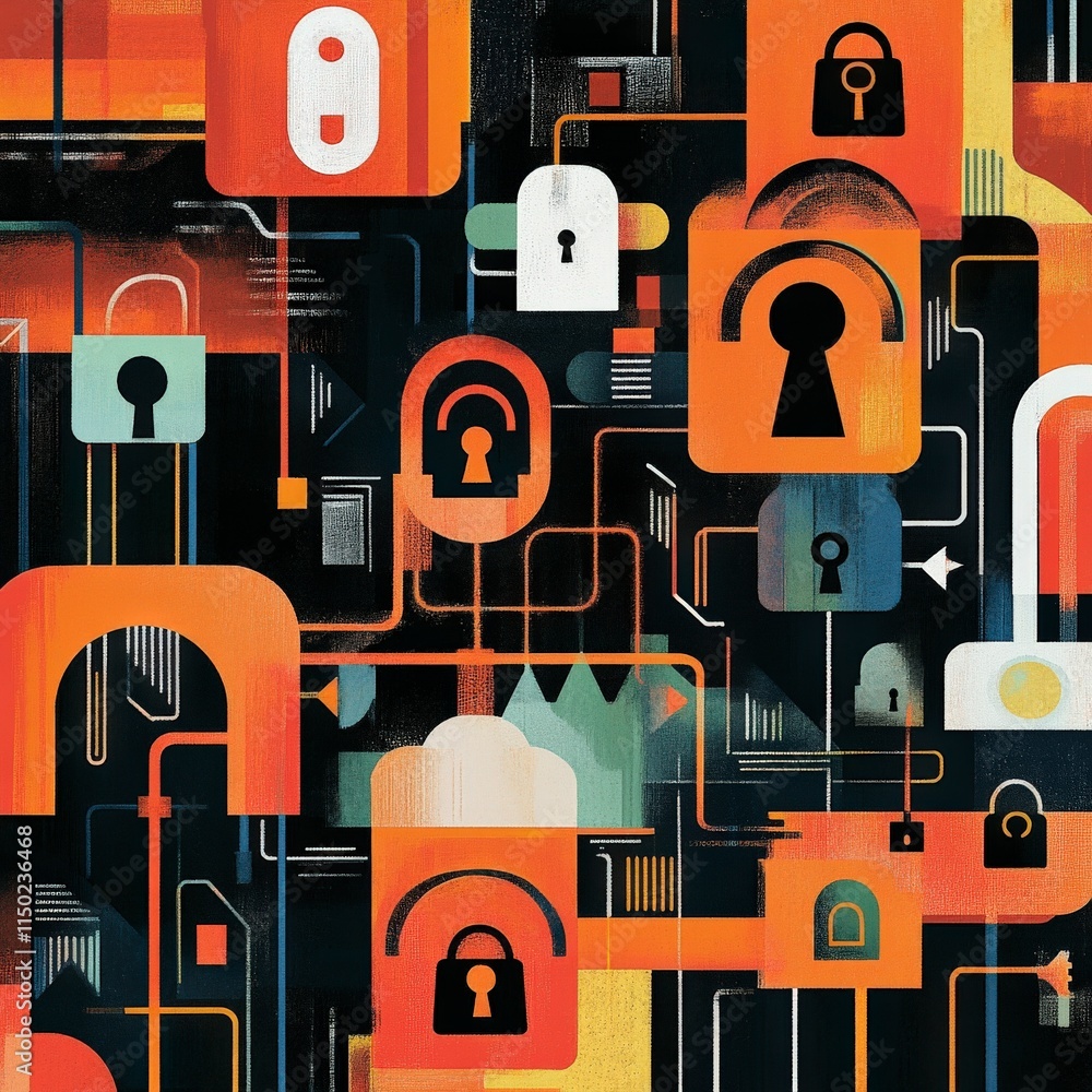 Poster Digital landscape graphic modern cybersecurity visualization of secure internet networks in abstract form