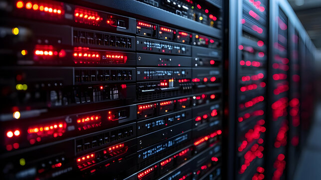 Close up of data center rack with cloud networking cables and copy space concept as A macro image focusing on a data center rack filled with cloud networking cables highlighting the infrastructure beh
