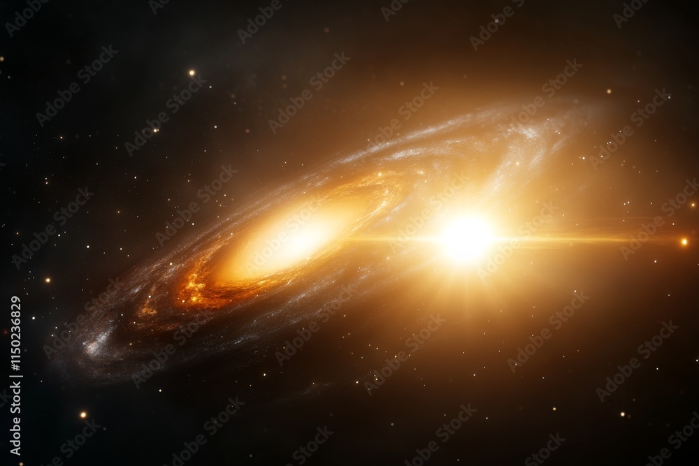 Aufkleber cosmic collision between two galaxies creating bright stellar phenomena in deep space