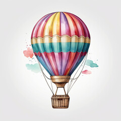 Fototapeta premium A whimsical watercolor painting of a hot air balloon soaring through a pastel sky. The vibrant colors and intricate details create a sense of wonder and adventure.