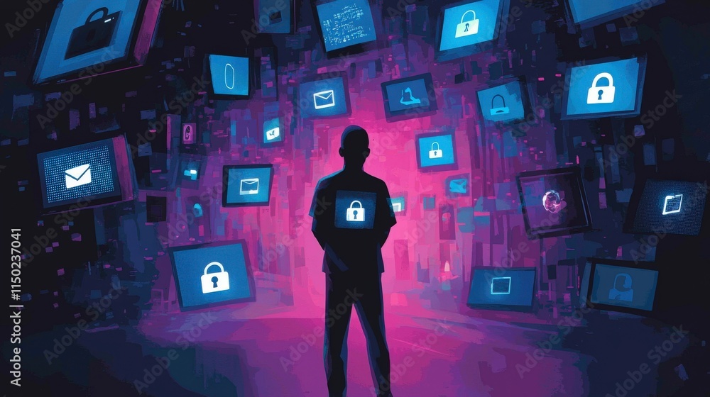 Aufkleber Digital security awareness protecting data in a virtual environment educational content cybersecurity concept