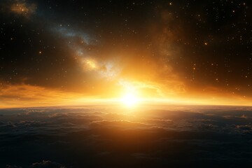 Stunning sunrise view over the horizon with vibrant colors illuminating the sky and clouds at dawn