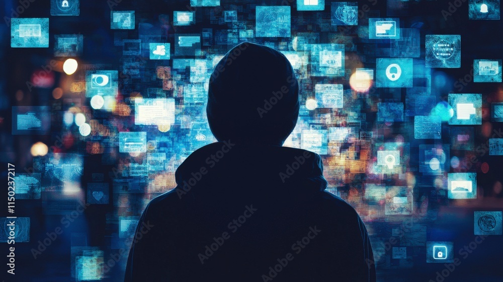 Poster Safeguarding data privacy digital world educational image urban environment user's perspective importance of cyber awareness