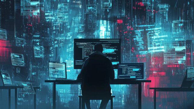 Cybersecurity awareness action online platform digital illustration virtual environment user viewpoint secure concept