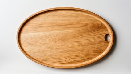 Minimalist oval wooden cutting board mockup with clean lines and natural wood grain pattern
