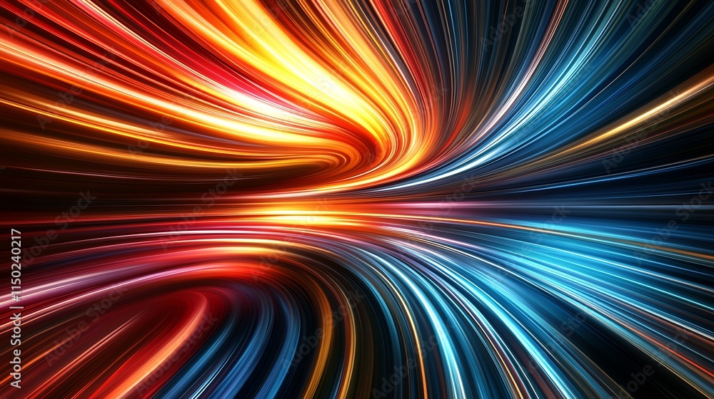 Poster Dynamic Abstract Light Trails in Vivid Colors Representing Speed and Energetic Motion : Generative AI