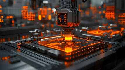 Glossy AI Assisted Manufacturing Control Panel Background with Copy Space for Advanced Production Management