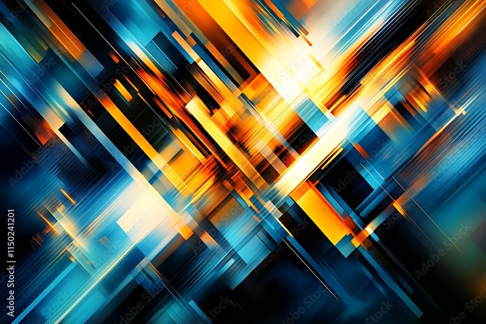Poster vibrant abstract geometric motion with dynamic colorful light streaks : generative ai