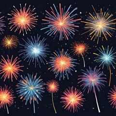 Naklejka premium Vibrant fireworks light up the night sky in a dazzling display of color and light. A festive and celebratory scene.