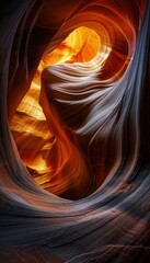 Obraz premium Mysterious cavern a cinematic journey through a dark sandstone tunnel illuminated at night